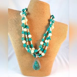Turquoise & cats eye, triple strand